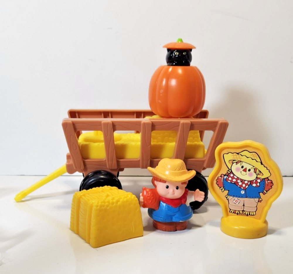 FP Little People Wagon Harvest Hayride Pumpkin Pop-up Black Cat Scarecrow Farmer